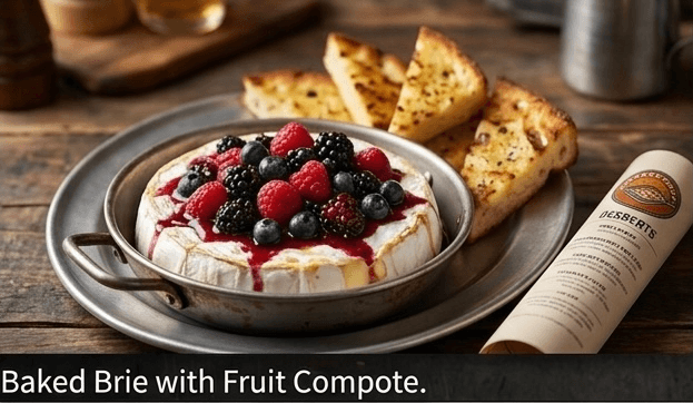 Baked brie with warm fruit compote and crostini