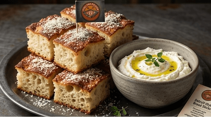 Detroit-style focaccia breadsticks with whipped ricotta
