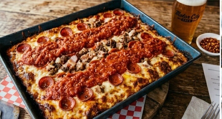 Steel Pan deep dish pizza fresh from the oven